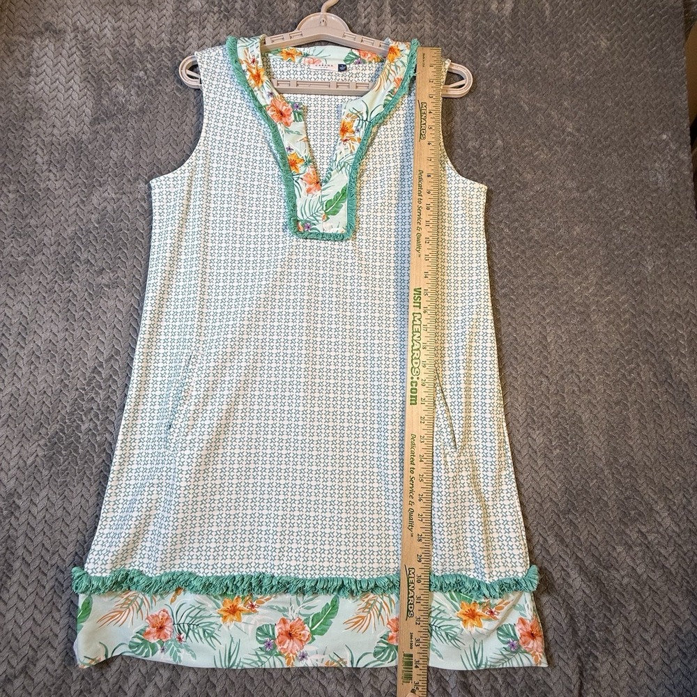 Cabana Life Women Sleeveless Tunic Dress Large Aqua Floral Beach Resort Pockets - Picture 5 of 9